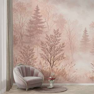 Art Gift Decor Фототапет мъглива гора в розово - бежови тонове