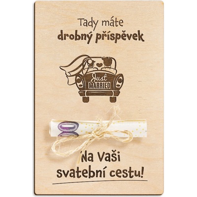 Dřevěná dárková karta na peníze - Na svatební cestu