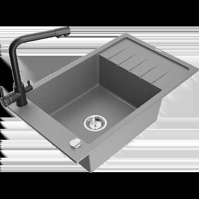 Elias гранитна мивка с 1 отделение с отцедник и кухненски смесител Duero, сив - 6511-71-671600-70 (6511-71-671600-70)
