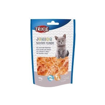 TRIXIE Junior Salmon Clouds - Лакомство за подрастващи котки, вкусни филенца със сьомга и пилешко, 40 гр