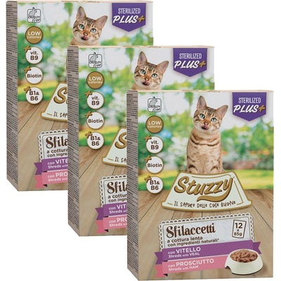 Stuzzy Cat Shreds MULTIPACK стерилизиран телешки и свински месо 3 x (12 x 85 г)