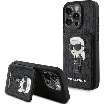 KARL LAGERFELD Кейс Karl Lagerfeld KLHCP15LSAKKNSCK за iPhone 15 Pro 6.1", черен / черен, твърд, Saffiano Cardslots and Stand Monogram Ikonik Patch (3666339169497)