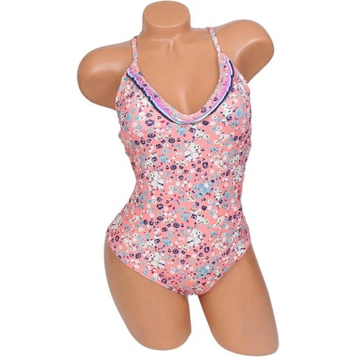 Цял бански в коралово с малки цветя