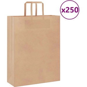 vidaXL Хартиени торбички 250 бр с дръжки кафяви 32x12x42 см (4101816)