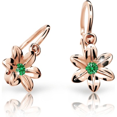 Danfil dětské náušnice kytičky C1993 z růžového zlata s kamínkem Emerald Green zapínání brizura