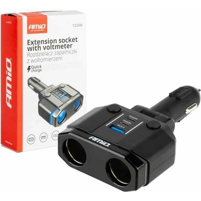 Dvojitá prodlužovací zásuvka PD30W PD20W QC3.0 12/24V max 200W AMIO-04174, , , | Zboží Auto