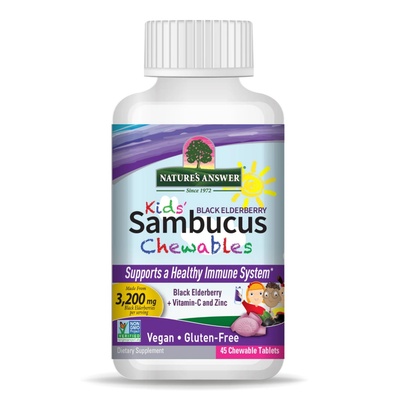 Nature's Answer Kid's Sambucus Chewables, дъвчащи таблетки за деца, екстракт от бъз, 45 бр