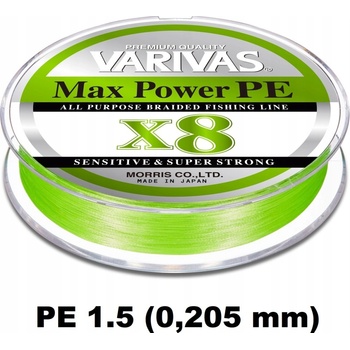 Varivas Šnúra Max Power PE X8 Lime Green 150m 0,205mm