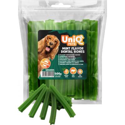 Uniq Pets Dog Snacks Dental Mint Flavor Dental Bones дентални лакомства за кучета с ментов вкус, 500 g