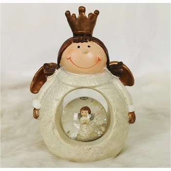 Vianočná postavička anjelik so zasneženou guľou