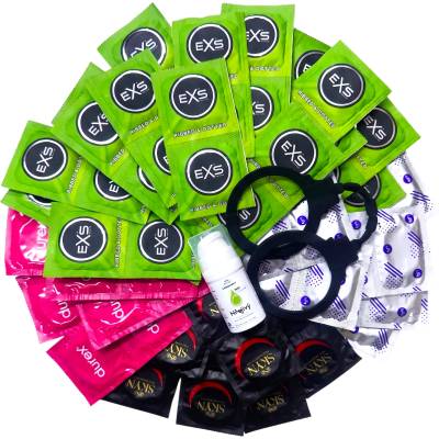 Sexy Elephant® Набор презервативов с гребешком - Stimulation pack (72 ks) + теплый смазывающий гель SE 15 мл + силиконови белезници Handcuffs