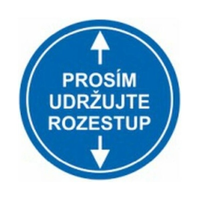 Prosím udržujte rozestup, podlahová samolepka kruh, Ř 280 mm, modrá