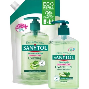 Sanytol Zelený čaj & Aloe Vera dezinfekční hydratující mýdlo na ruce 250 ml dávkovač + náhradní náplň 500 ml