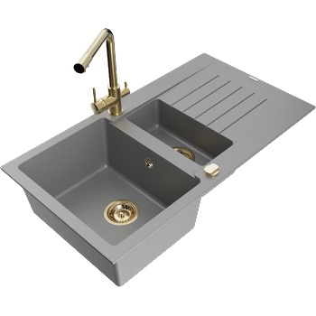 Mexen Matias гранитна мивка с 1, 5 камери с отцедник и кухненски смесител (6502-71-671600-50)