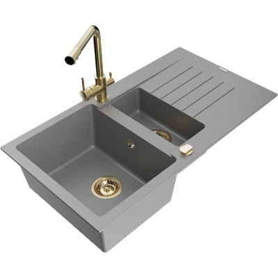 Mexen Matias гранитна мивка с 1, 5 камери с отцедник и кухненски смесител (6502-71-671600-50)