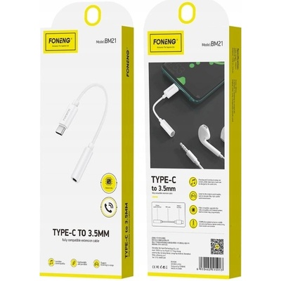 Foneng BM21 Audio 3,5 mm jack na USB Type-C, bílý