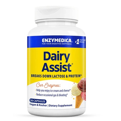 Enzymedica Dairy Assist, ензими за подпомагане на храносмилането на лактозата, 30 капсули