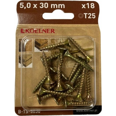 KOELNER Skrutka kalená konštr. do dreva, zapust.hlava,5x30mm, 18ks/bal