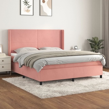 vidaXL Боксспринг легло с матрак, розово, 180x200 см, кадифе (3132578)