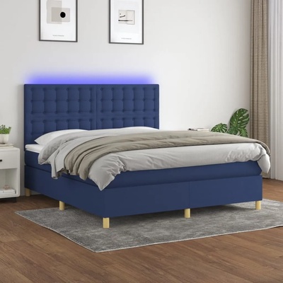vidaXL Боксспринг легло с матрак и LED, синьо, 160x200 см, плат (3135771)