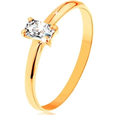 Šperky Eshop Prsten ze žlutého zlata vystupující zirkonový obdélník hladká ramena S3GG156.29