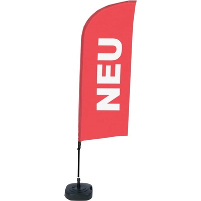 Jansen Display Kompletní sada reklamní vlajky ve tvaru křídla, Novinka, červená, německy, 1105 x 3300 mm