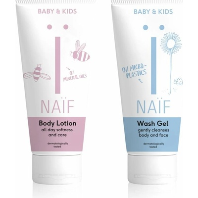 NAIF DUO Čistící a mycí gel a zjemňující tělové mléko 2 x 200 ml