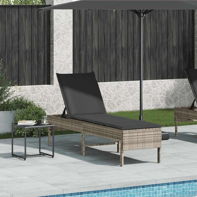 vidaXL Шезлонг с възглавница, светлосив, 55x200x44 см, полиратан (4104105)