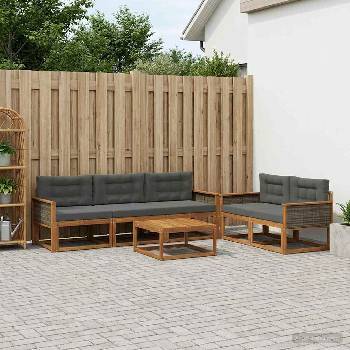 vidaXL Комплект дивани за открито 6 pcs Натурален и Антрацит (3382340)