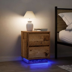 vidaXL Нощни шкафчета с LED осветление 2 бр. старо дърво 38x34x50 cm (861298)