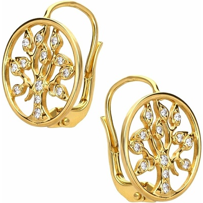 Zlaton Náušnice žluté zlato strom života se zirkony visací 1.6cm 2.6g N11112501510