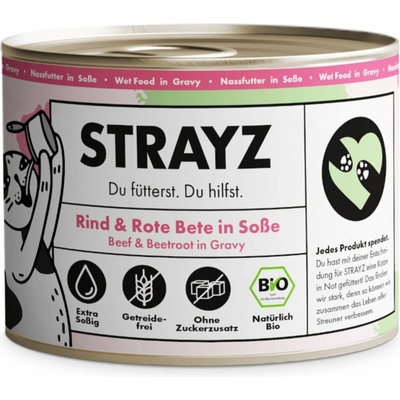 Strayz Bio hovädzie mäso a bio červená repa v omáčke 6 x 200 g