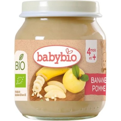 Babybio Био плодово пюре Babybio - Ябълка и банан, 130 g (3288131509778)
