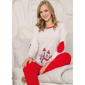 Памучна пижама в бяло и червено с коледни пингвини