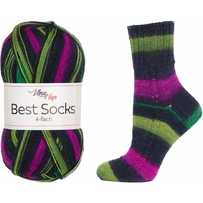 Vlna-Hep Best Socks 4-fach 7722 fuchsie-zelená