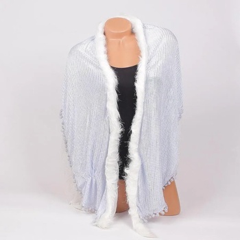 Image 1 of Луксозен шал в синьо бял цвят с пухче