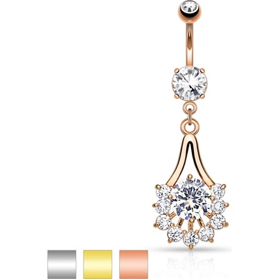 Šperky eshop piercing do pupíku z chirurgické oceli kontura slzy zdobená čirými zirkony R46.25 měděná