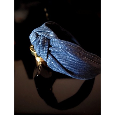 Radi handmade Дънкова диадема с възел от тъмно син деним (827)