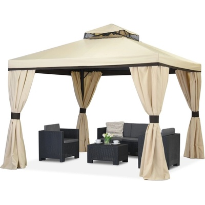 Garden Point s závesmi Valencja 3 x 3 m Krémový