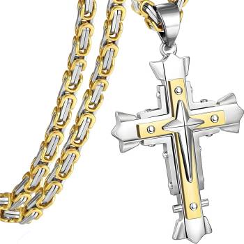 HARAHU Мъжка верижка с кръст mj - 38729 - Златна / Сребърна / 60см kp38729 (mj-38729)