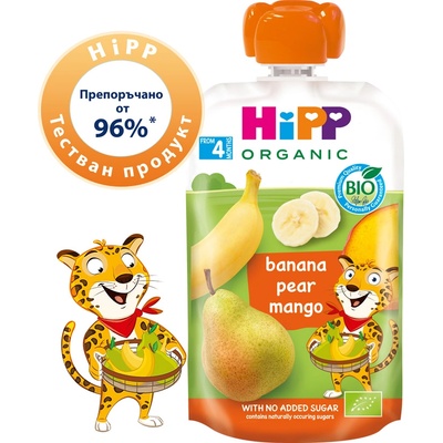 Hipp Organic Плодова закуска банан, круша и манго 100г