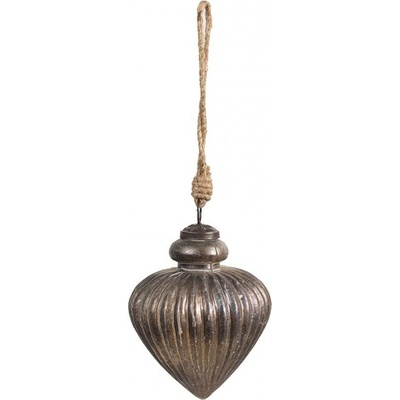 Clayre & Eef Zlatohnědá vintage skleněná vánoční ozdoba - 10*12 cm