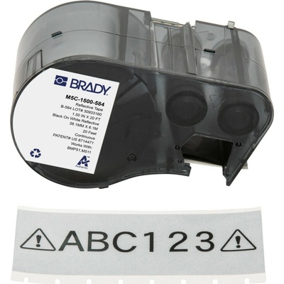 Brady M5C-1500-584 / 170937, 38.10 mm x 6.10 m, Plastic, čierna tlač / biely podklad
