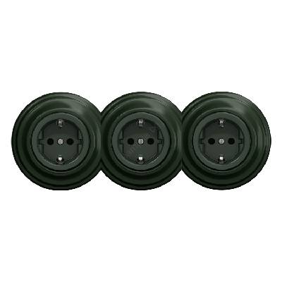 - Тройна ретро розетка за дома с рамка SCHUKO 230 V, зелена (KA0063B)