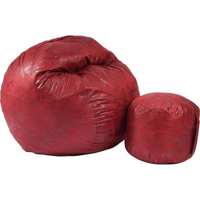 PUFRELAX Комплект, Барбарон с табуретка за крака, 500л. Matusalem - Cranberry, Перящ се калъф, Подходящ за деца, Пълнеж с микс от мемори пяна и дунапрен, Гама Premium, 8427 (PUF-M-MO-PT-CRB)