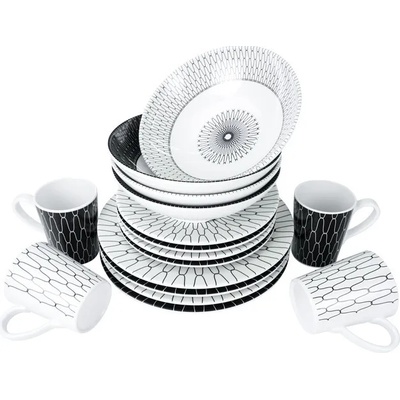 Camp4 Премиум комплект меламинови сервизи Черно-бял 16 части за 4 души (917186)