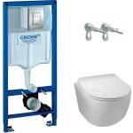 GROHE Комплект за окачена тоалетна чиния Balneo Luna без ръб, капак с плавно затваряне, казанче Grohe Rapid SL и хромиран бутон за активиране Grohe Skate Cosmopolitan (G0101010101-2+38772001)