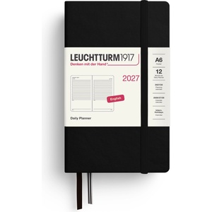 Leuchtturm1917 Daily Calendar 2027 Pocket (A6) - English, Black, 90 x 150 mm, January-December (12 months), 1 page per day, hourly grid 7: 00-22: 00, hardcover, 80 g/m2 paper - 400331 (400331)