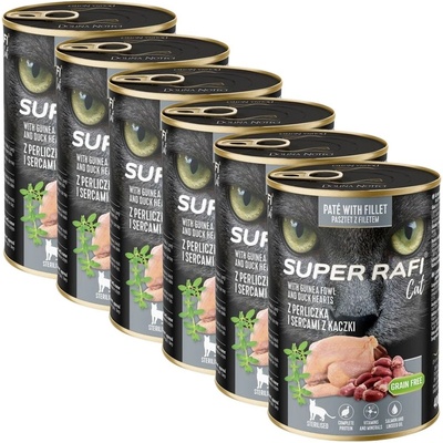 RAFI Super Rafi Cat Sterilised P&F Guinea fowl and Duck hearts 6 x 400 g