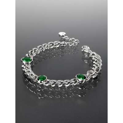Prosperk masivní náramek z chirurgické oceli s ovály se zelenými krystaly S3201